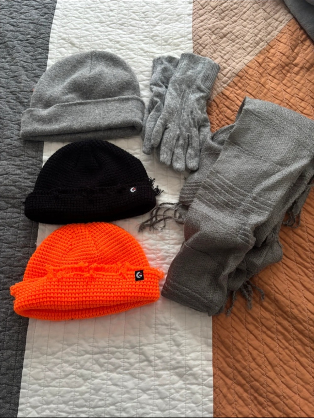 ethika Knit Beanie & Accessory Set - Neon Orange, Black, Grey